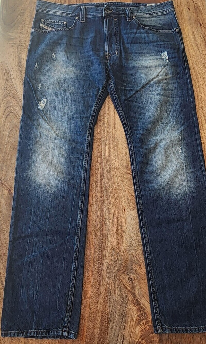Diesel Safado Jeans Mens 36x32 Blue Distressed Regular Slim Straight Denim ORBE4